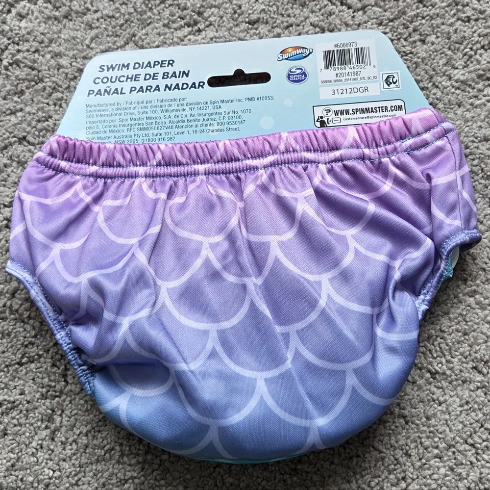 NEW SwimWays Mermaid Print Reusable Swim Diaper-Size 12 Months-Medium- 18-22 lbs